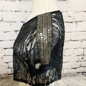 Lush Lace Crop Top with Sequin Shoulder Detail